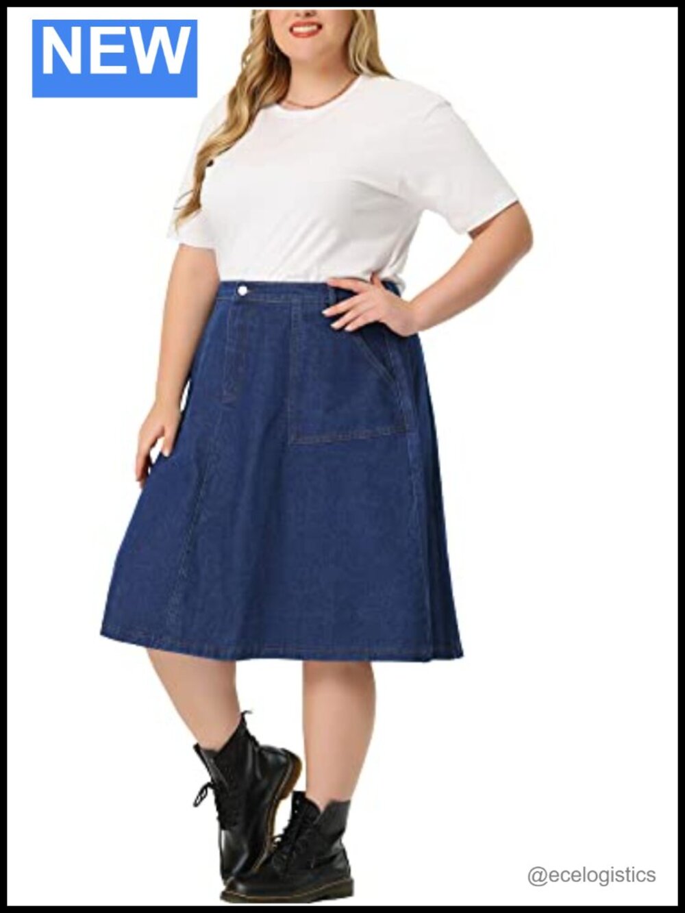Plus Size Distressed Midi Jean Skirt with Pockets